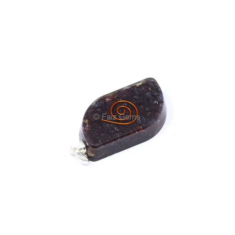 Garnet with Copper Coil Leaf Shaped Orgone Pendant
