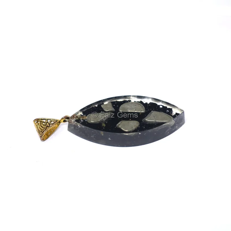 Black Tourmaline with Pyrite Marquise Shaped Orgone Pendant