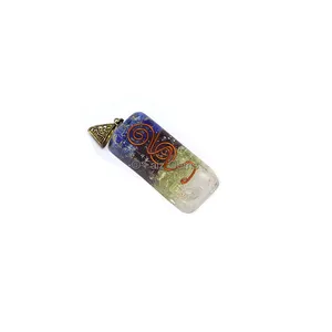 Crystal Quartz, Phrenite, Garnet and Lapiz Lazuli Orgone Bar Pendant