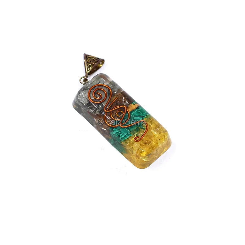 Citrine, Malacite, Tiger Eye and Pyrite Orgone Bar Pendant