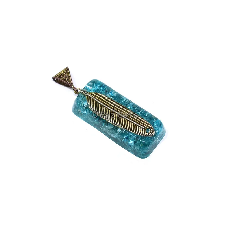 Blue Crystal with Leaf Orgone Bar Pendant