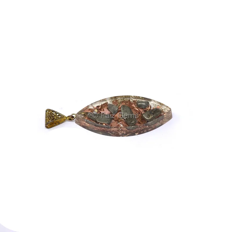 Copper Fillings with Pyrite Marquise Shaped Orgone Pendant