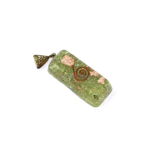 Green Aventurine with Copper Coil Orgone Bar Pendant