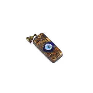 Tiger Eye with Evil Eye Orgone Bar Pendant