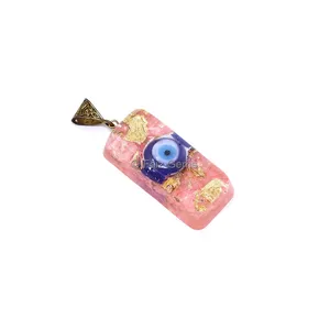 Rose Quartz with Evil Eye Orgone Bar Pendant
