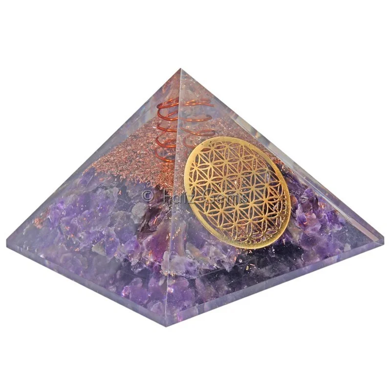 Amethyst With Flower Of Life  Orgonite Pyramid