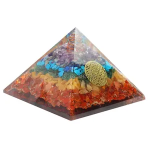 7 Chakra Layer With Flower Of Life Symbol Orgonite Pyramid