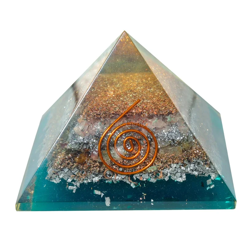 Rose Pyrite with Yellow aventurine Orgonite Pyramind