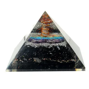 Black Tourmaline with seven chakra Orgonite Pyramids