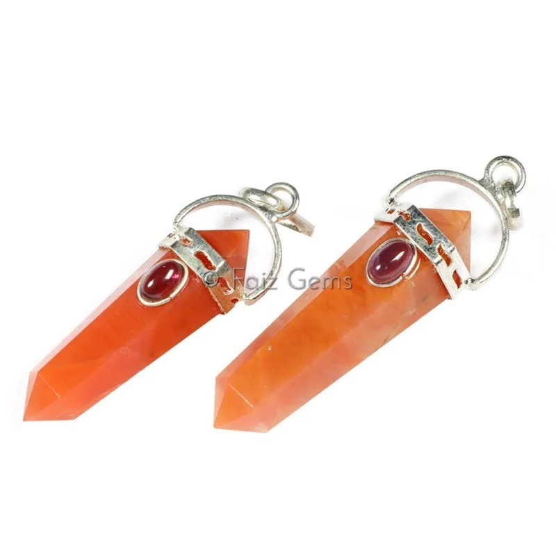 Carnelian with Garnet Pencil Cap Pendants