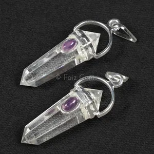 Crystal with Amethyst Pencil Cap Pendants