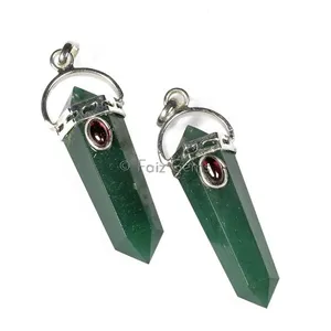 Colgantes de capuchón de lápiz de aventurina verde con granate