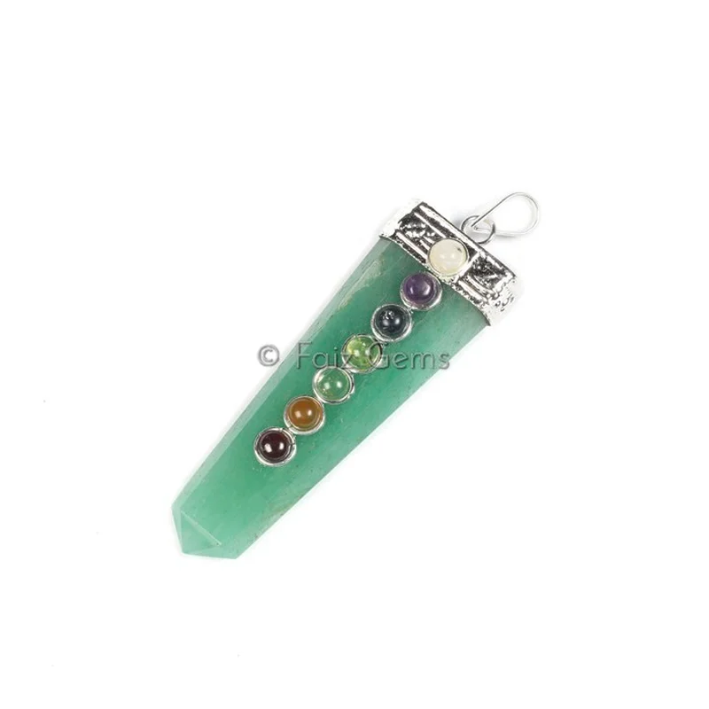 Green Aventurine Seven Chakra Flat Pencil Cap Pendants