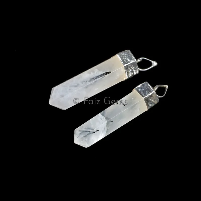 Black Rutile Pencil Cap Pendants
