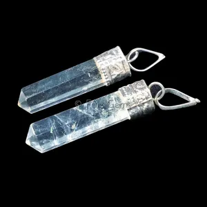 Crystal Quartz Pencil Cap Pendants