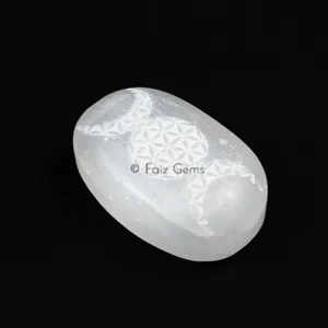Selenite Moon Flower of Life Palm Stone