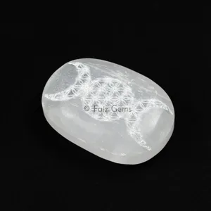Selenite Triple Moon Flower Of Life Palm Stone
