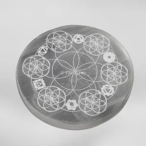 Seven Chakra With Flower Of Life Selenite Charging Cercle