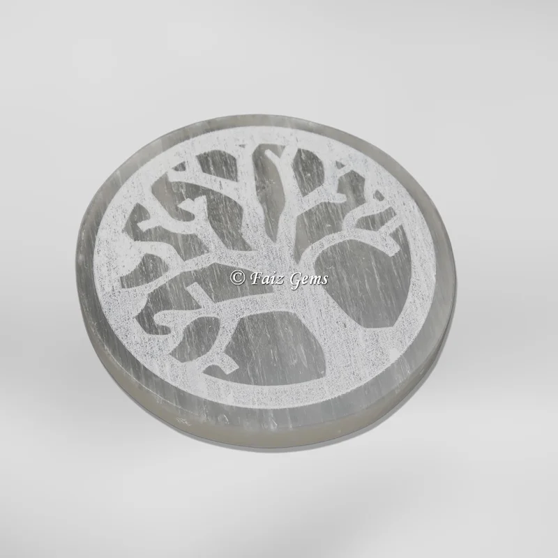Tree Of Life Engraved Selenite Charging Circle
