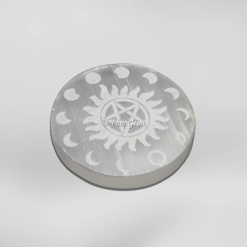 Moon With Pentagram Star Selenite Charging Circle