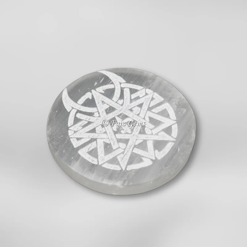 Caltic Sign Engraved Selenite Charging Circle