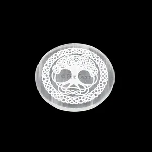 Selenite Plate With Tree Of Life Engraved