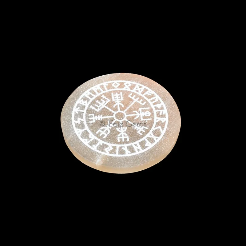 Orange Selenite Plate With Vegvisir Engraved
