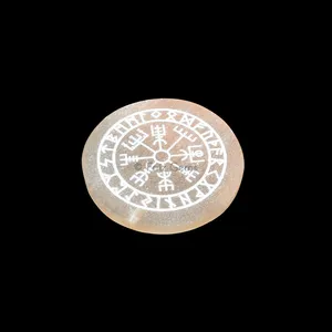 Orange Selenite Plate With Vegvisir Engraved
