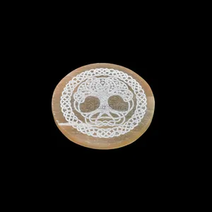 Orange Selenite Plate With Tree Of Life Engraved