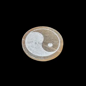 Orange Selenite Plate With Yin And Yang Engraved