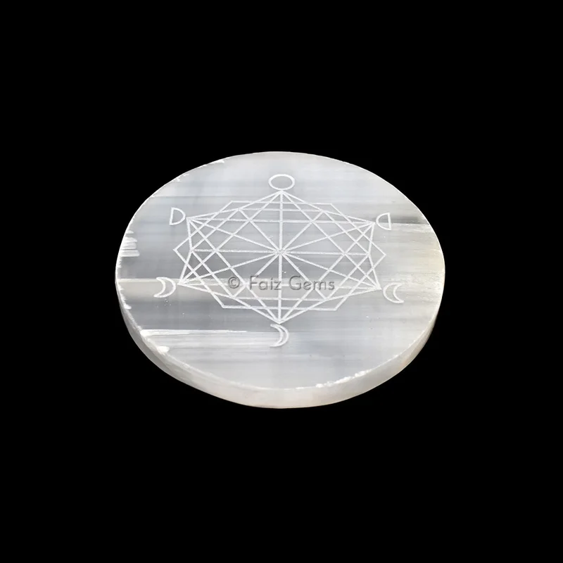 Engraved Charging Selenite Plate With Phases of Moon