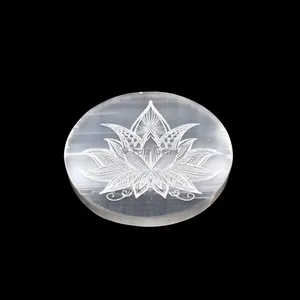 Engraved Charging Selenite Plate With Lotus
