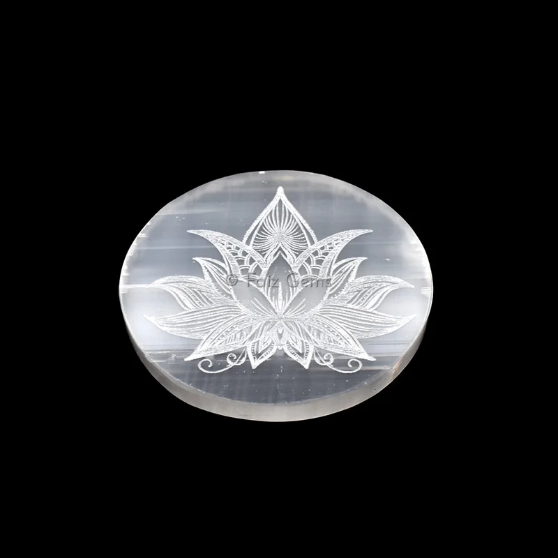 Engraved Charging Selenite Plate With Lotus