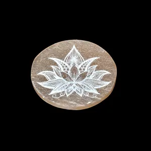Engraved Charging Orange Selenite Plate With Lotus