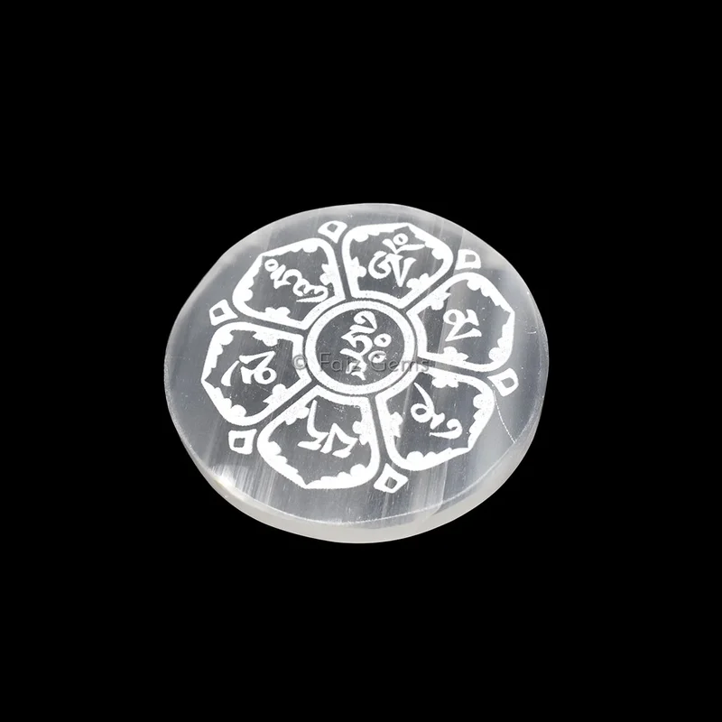 Engraved Charging Selenite Plate With Om Mani Padme Hum