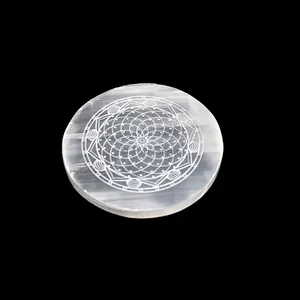 Engraved Charging Charging Selenite Plate With Flower Of Life