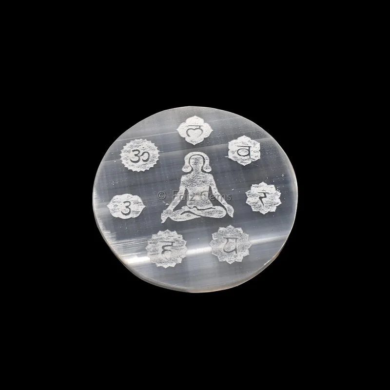 Engraved Charging Selenite Plate With Seven Chakra