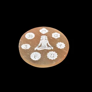 Engraved Orange Charging Selenite Plate With Seven Chakra