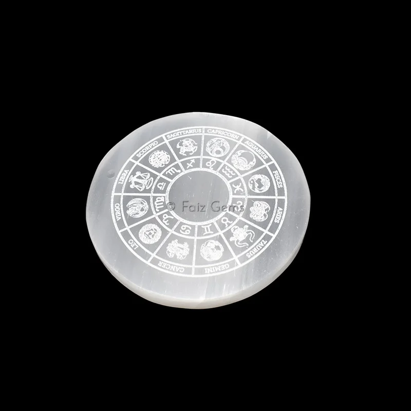 Engraved Charging Selenite Plate With Zodiac Symbol