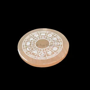Engraved Orange Charging Selenite Plate With Zodiac Symbol