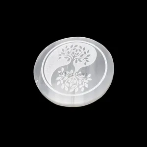 Engraved Charging Selenite Plate With Tree Of Life