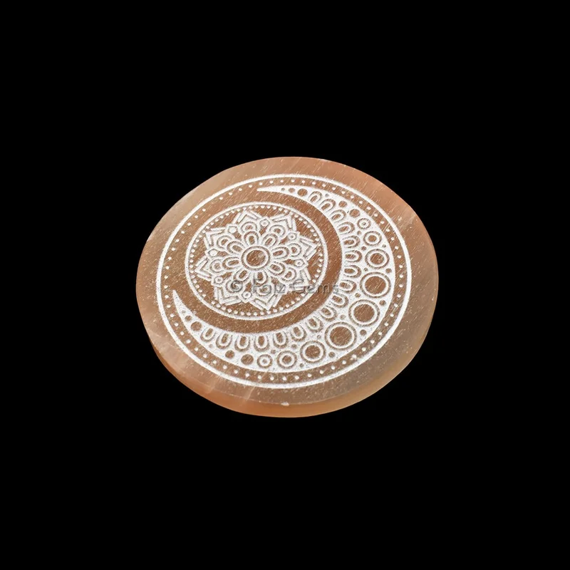 Engraved Orange Charging Selenite Plate With Moon