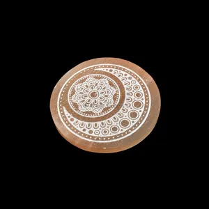 Engraved Orange Charging Selenite Plate With Moon