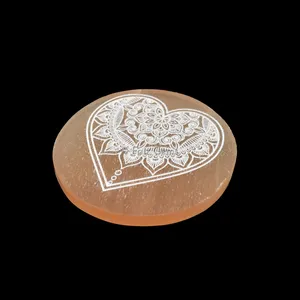 Engraved Orange Charging Selenite Plate With Heart