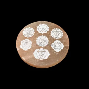 Engraved Orange Charging Selenite Plate With Seven Chakra
