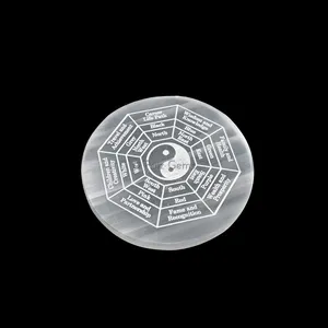 Engraved Charging Selenite Plate With Yin and Yang