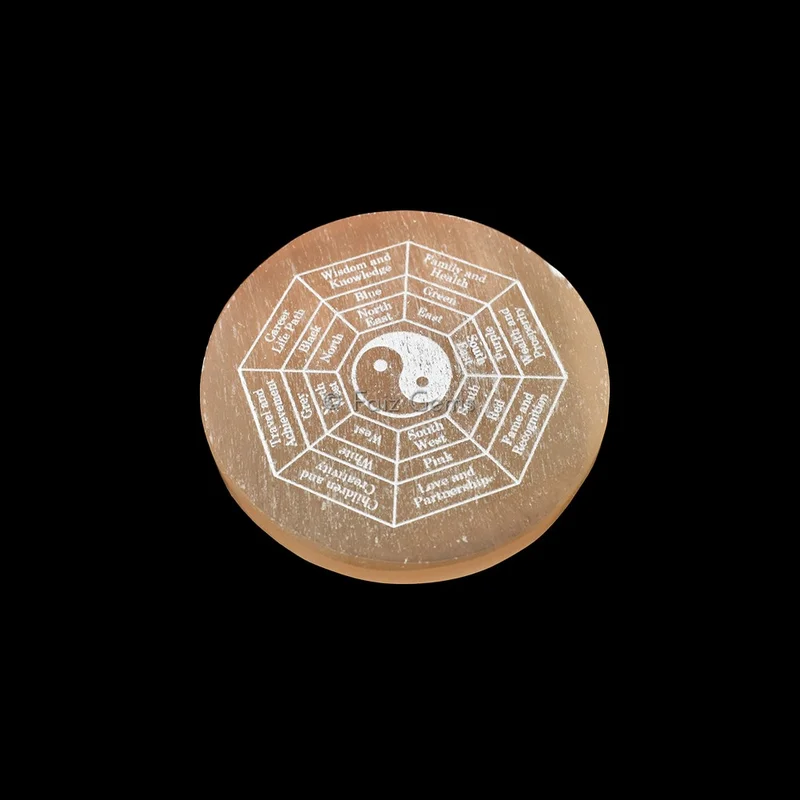 Engraved Orange Charging Selenite Plate With Yin and Yang