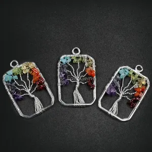 Rectangle with curved edges Shape Tree of Life Pendants