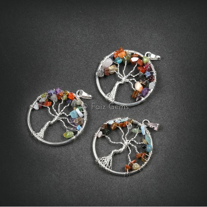 Seven Chakra Round Shape Tree of Life Pendants