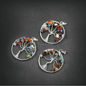 Seven Chakra Round Shape Tree of Life Pendants